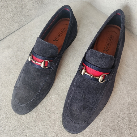 Section X dress loafers 10.5 navy blue suede Saint venetian bit buckle new $130 main image 10